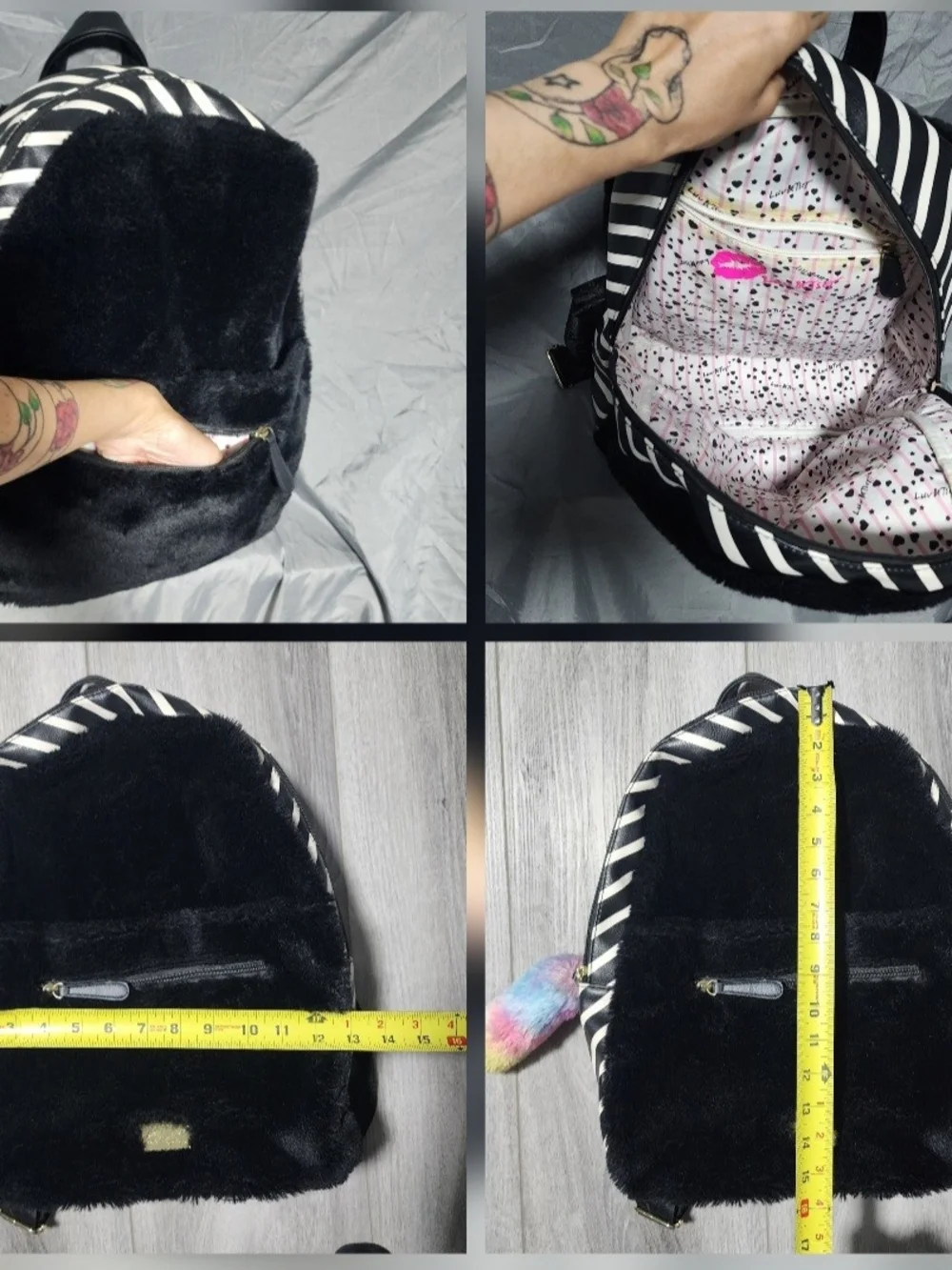 Luv Betsey By Betsey Johnson Black Faux Fur Hooded Cat Backpack